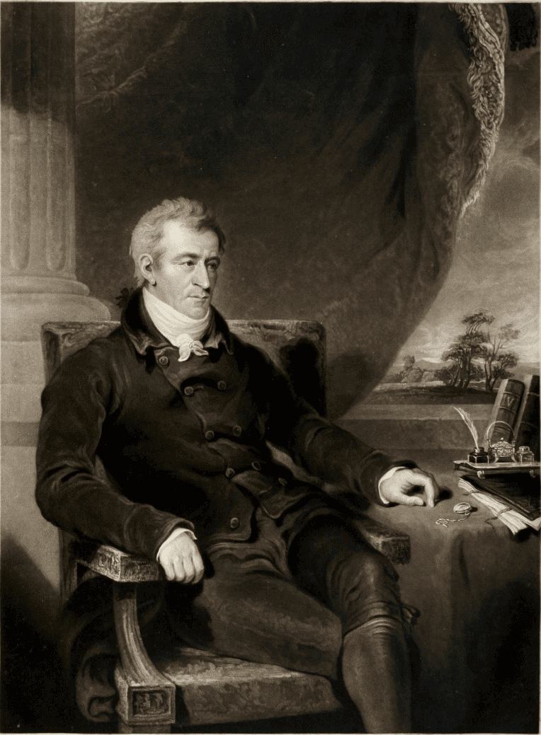 **Imaging Modality:** Historical medical portrait; mezzotint engraving.

**Subject:** Joseph Constantine Carpue (1764–1846), a prominent English surgeon and anatomist.

**Anatomical Focus:** Full-body seated portrait with emphasis on facial features and hands.

**Clinical and Historical Context:** Carpue is a foundational figure in the history of plastic surgery, specifically renowned for performing the first successful "Indian method" rhinoplasty in the Western world (1814). He was also a noted teacher of anatomy and a pioneer in the medical application of electricity (galvanism).

**Visual Features:** The subject is depicted in 19th-century professional attire, seated in a study environment. Key symbolic elements include a quill and inkwell, medical or anatomical texts, and a pocket watch, signifying scientific observation and scholarly contribution. The background features a classical column and an outdoor vista, typical of Georgian-era professional portraiture.

**Key Diagnostic/Search Terms:** History of medicine, reconstructive surgery, rhinoplasty, British anatomy, 19th-century surgery, medical portraiture, Joseph Constantine Carpue.