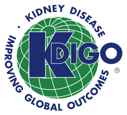 logo: Kidney Disease Improving Global Outcomes (KDIGO)
Summary : This is the official logo for KDIGO, an organization focused on improving global outcomes for kidney disease.
Logo Elements :
• Central design features a stylized "K" and "DIGO" in bold blue letters.
• The "K" is large and prominent, with "DIGO" integrated into its right side.
• Background consists of a green globe with white latitude and longitude lines, symbolizing global reach.
• Surrounding text in blue reads: "KIDNEY DISEASE IMPROVING GLOBAL OUTCOMES" in a circular arrangement.
• A small blue dot precedes the top text.
• Registered trademark symbol (®) appears to the right of "DIGO".
Dimensions & Placement :
• Circular logo with text forming the outer ring.
• Central globe and lettering occupy the inner circle.
Analysis :
• The use of a globe and circular text emphasizes the organization's international scope and mission.
• Blue and green color scheme suggests health, trust, and environmental awareness.
• Bold, integrated lettering makes the acronym KDIGO highly visible and memorable.